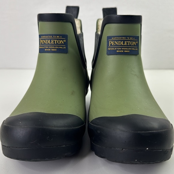Pendleton Olive and Black Faux Fur Rain Rubber Ankle Boots - Picture 2 of 10